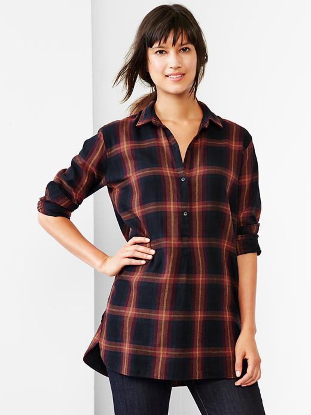 GAP Soft Brushed Cotton Plaid Popover Shirt Tunic Size S Like New